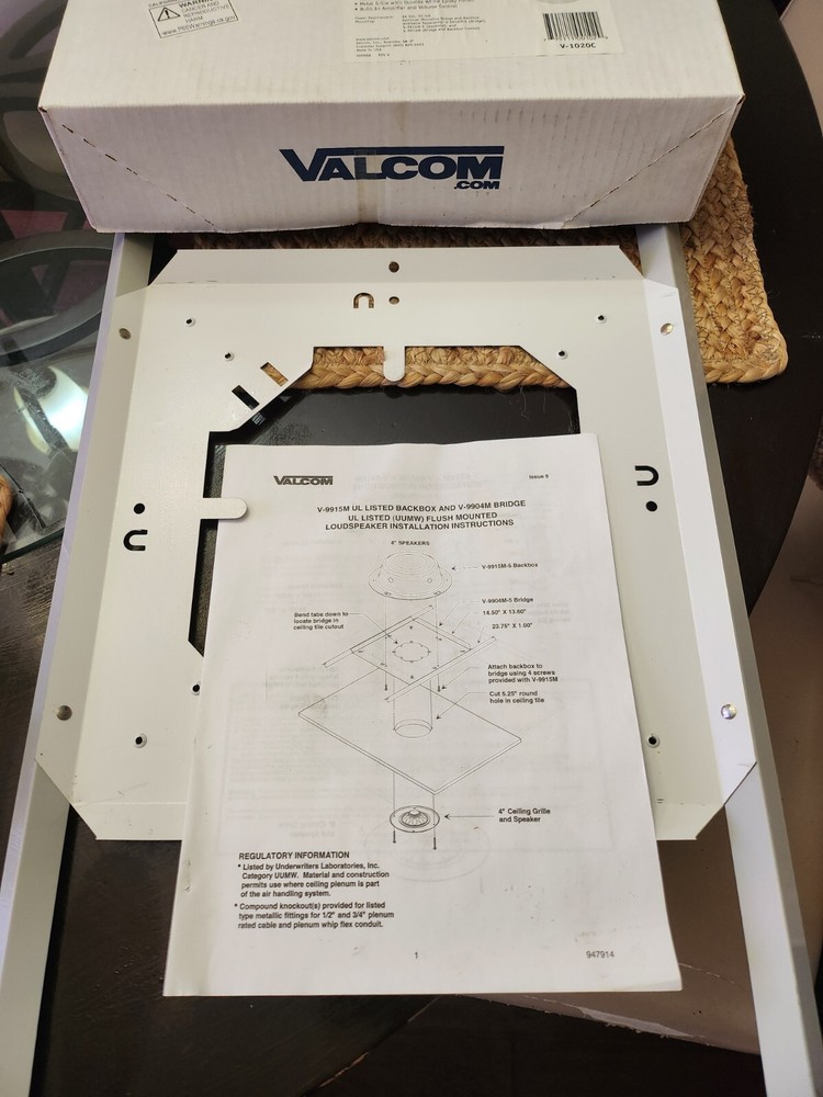Valcom Ceiling 8 inch flush mount one way speaker with bridge for ceiling tile