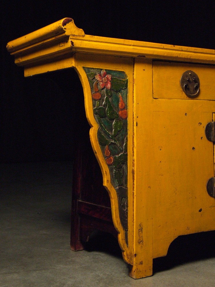 Antique Chinese Yellow Winged Sideboard Buffet Server