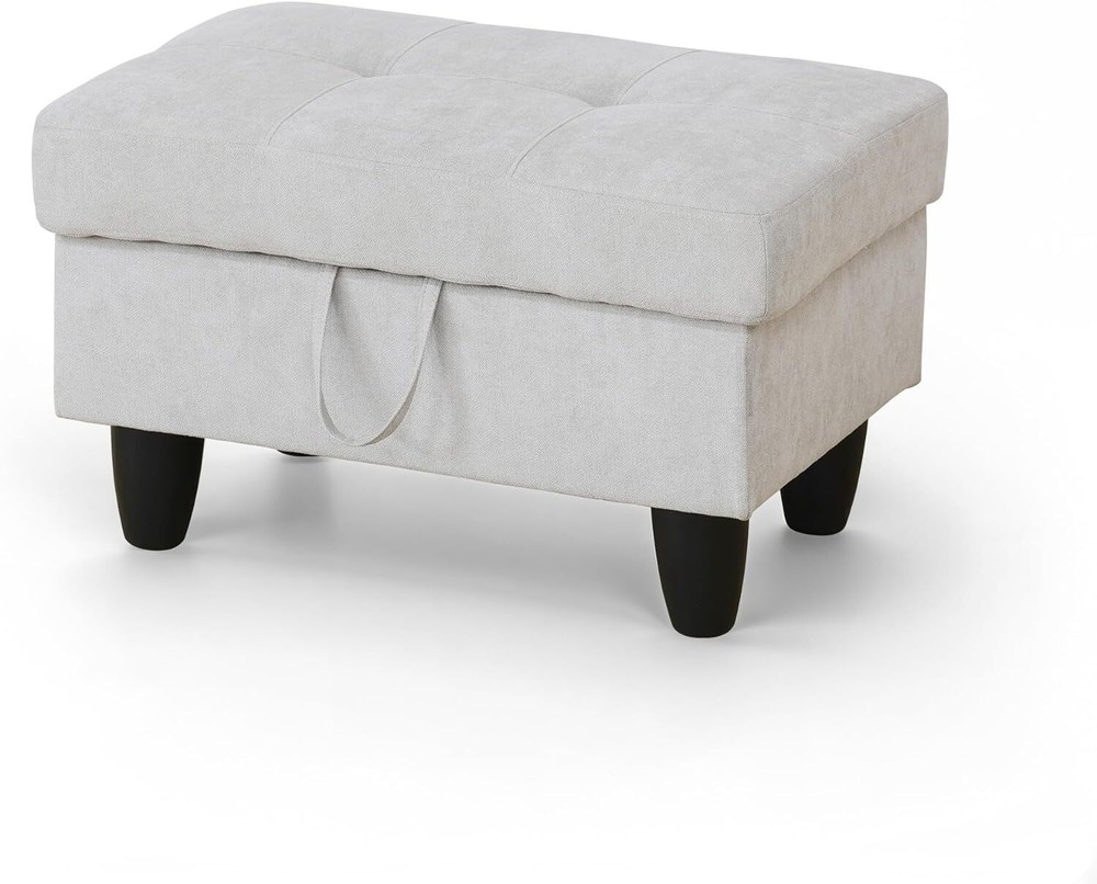 Ottoman Rectangular 28.5"x19"x17.5", Light Gray-flannel Square Pattern
