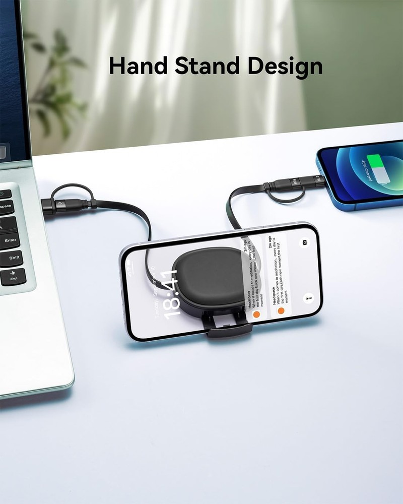 Multi Charging Cable, 2Pack 5 in 1 Retractable Lightning 4 feet, Black