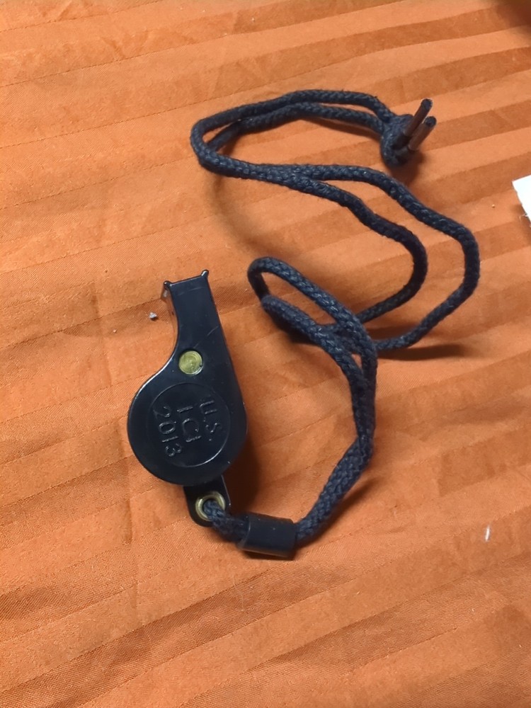 USGI Whistle w/Lanyard, Black, Plastic, Survival, Signaling, Drill Sergeant New