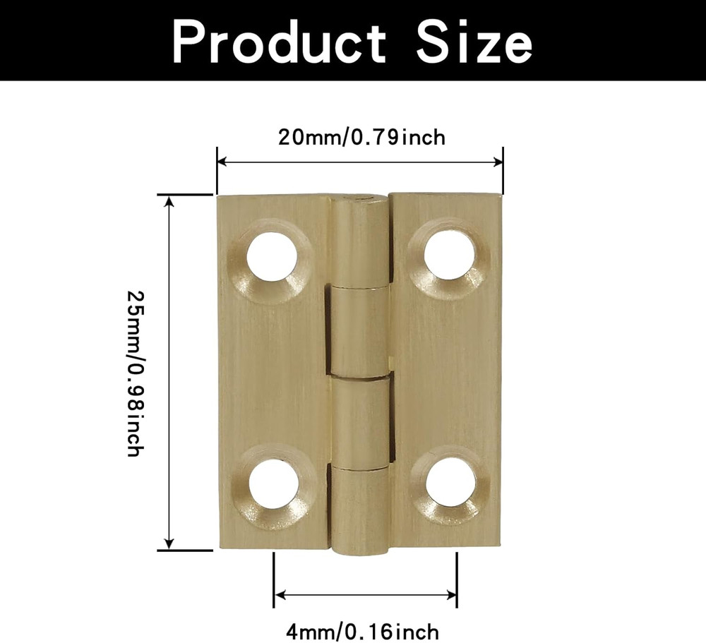 8 Pcs 1 Inch Mini Solid Brass Hinges，Brass Cabinet Hinge Small Box Hinges Butt H