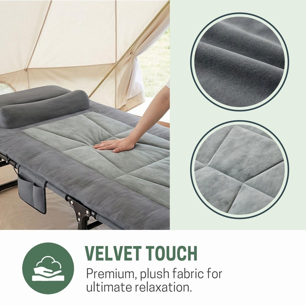 Folding Camping Cot for Adults, Adjustable 4-Position Reclining Chair with Ma...