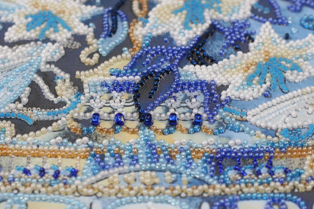 Bead Embroidery Kit DIY "White magic" Beaded Needlepoint Craft Set