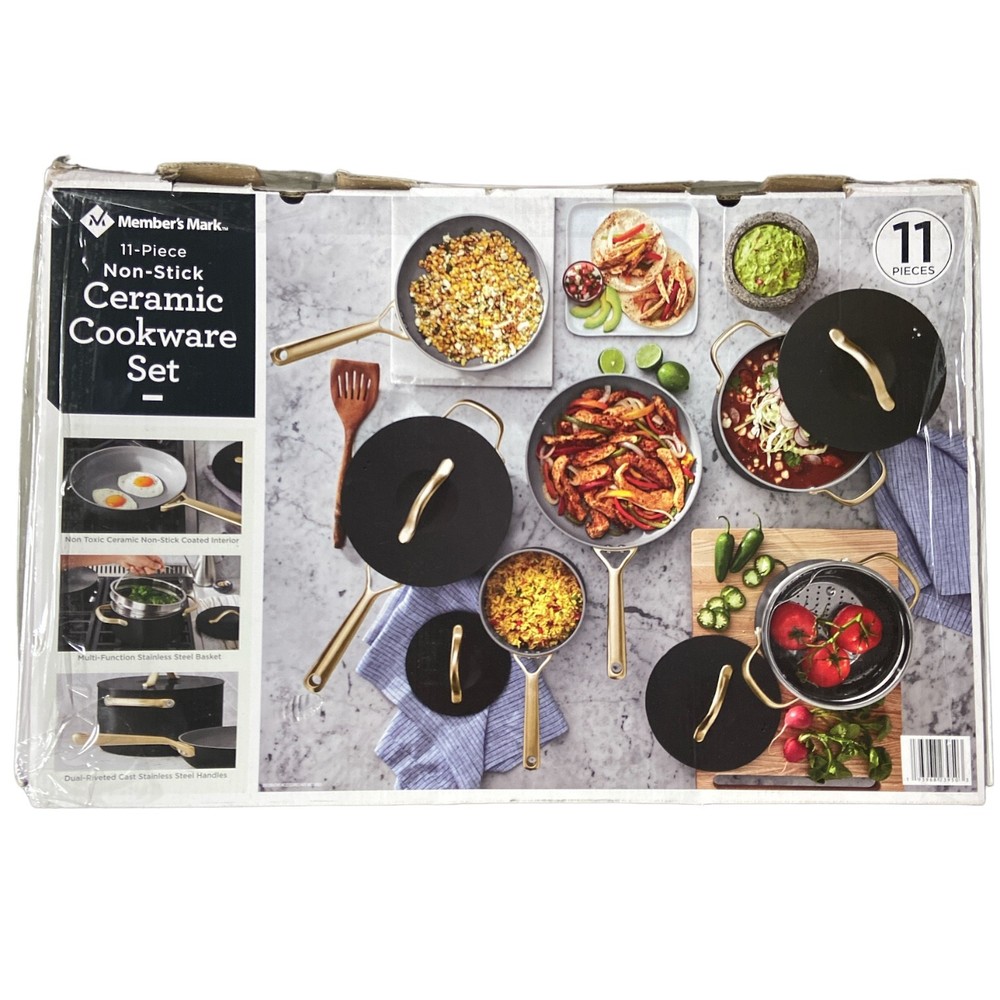 Member's Mark 11-Piece Modern Ceramic Cookware Set, Black