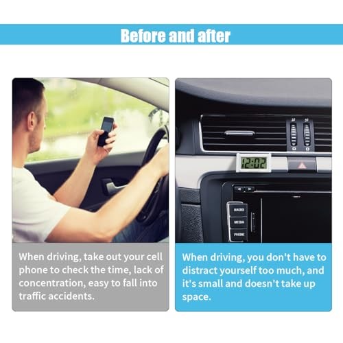 Small Electronic Dashboard Car Time Clock Self-Adhesive Mini Car White