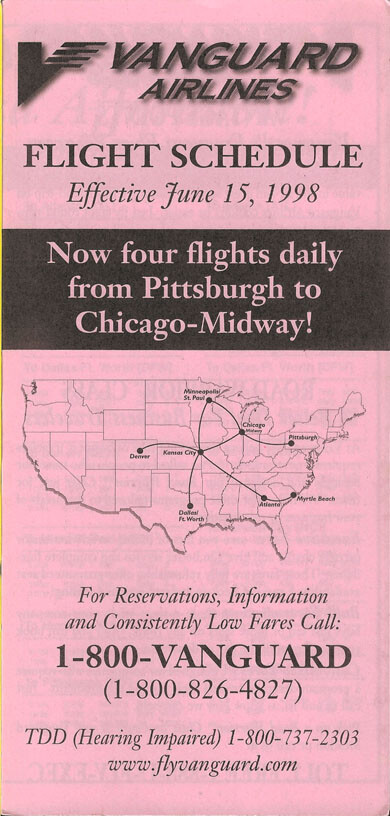 Vanguard Airlines system timetable 6/15/98 [0123] Buy 4+ save 50%