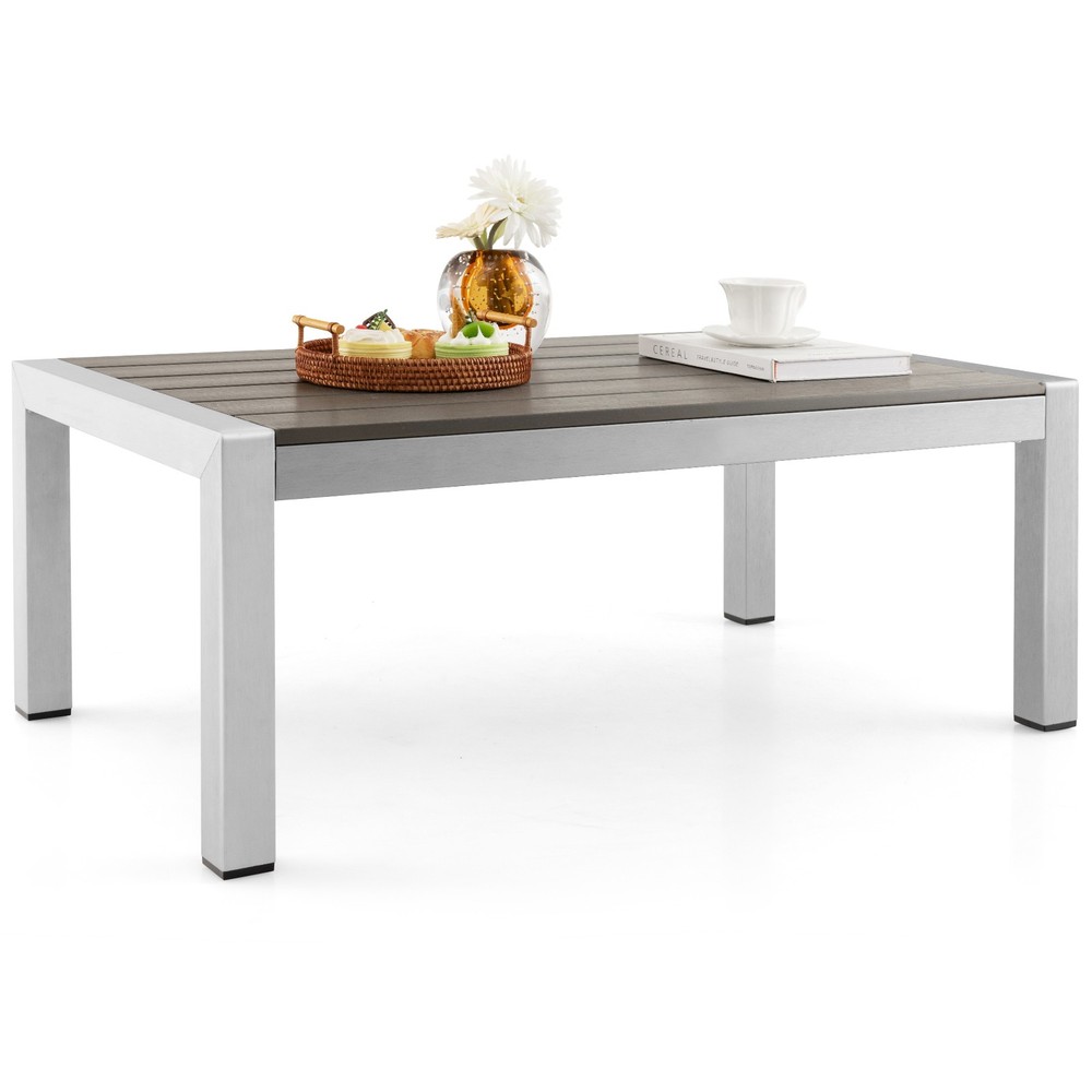 Patio Aluminum Coffee Table Outdoor Rectangular Cocktail Accent Table Garden