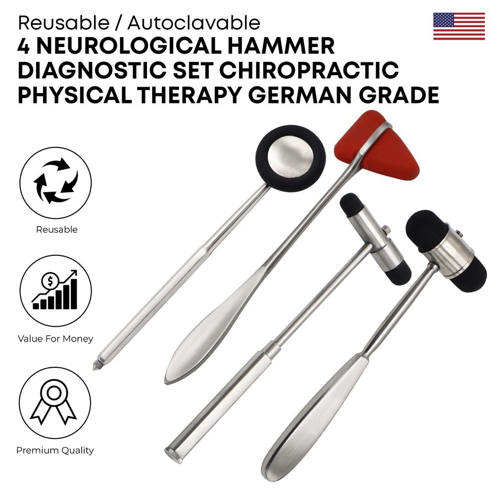 4 Piece Neurological Hammer Diagnostic Set Chiropractic & Physical Therapy Tools