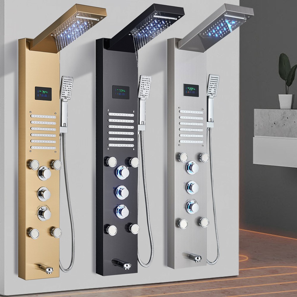 LED Shower Panel Tower System Rain&Waterfall Massage Jets Stainless Steel