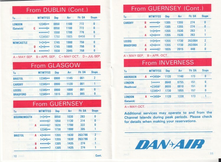 Dan-Air timetable 1983/03/27 pocket edition