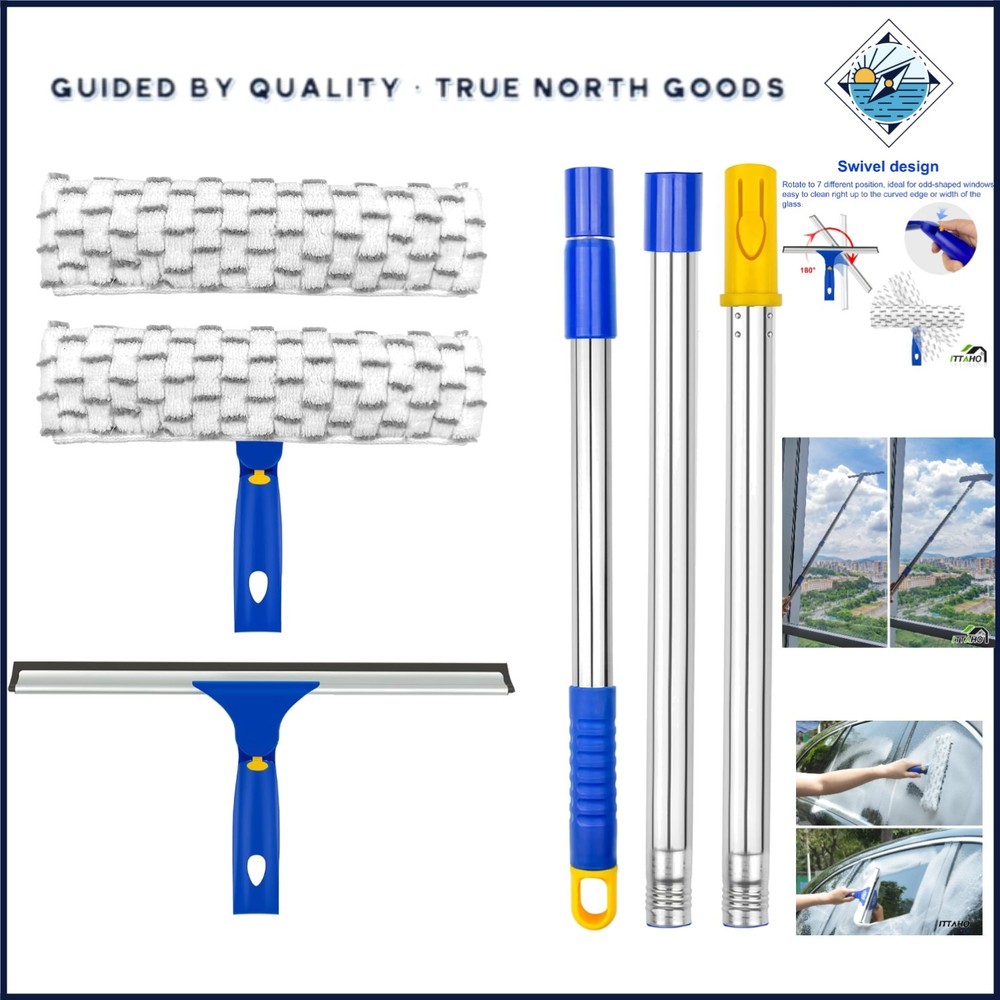 High  Window Cleaning Tool with 12-Inch Squeegee and Stainless Handle