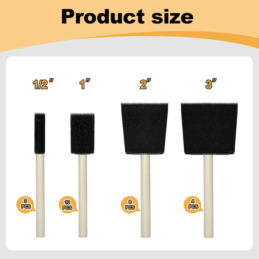 Foam Brush 25pcs with High Density Foam for Multi Project(1/2", 1", 2", 3")