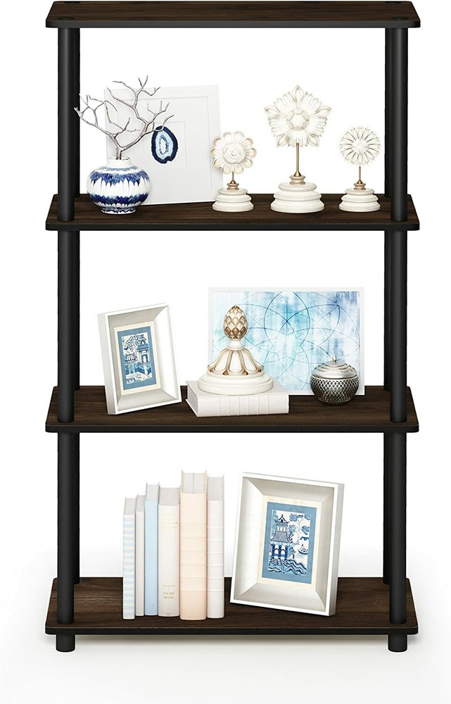 Walnut Black 4 Tier Display Rack Shelf Bookcase Storage Organizer Multipurpose