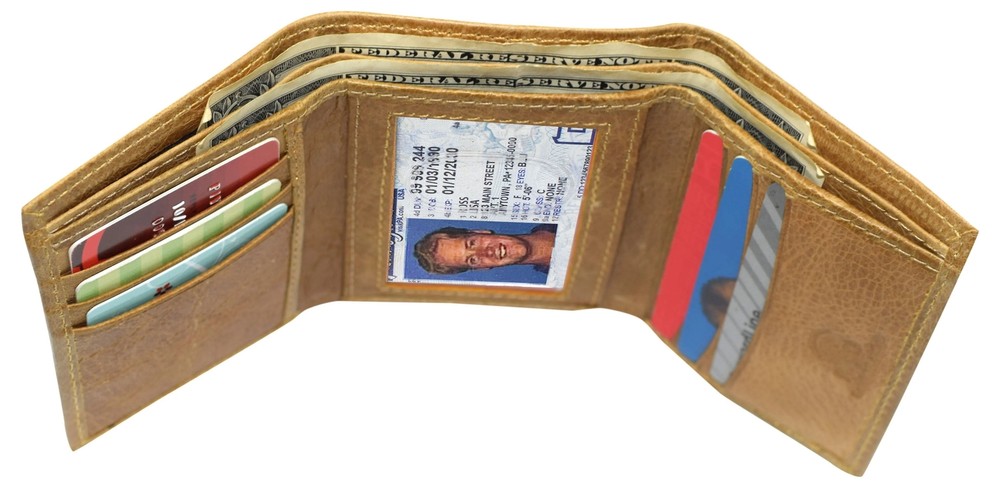 RFID Blocking Hunter Tan Vintage Distressed Leather Trifold Wallet