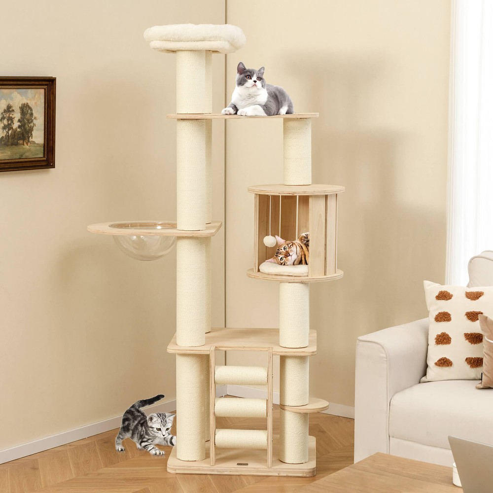PETSJOY 71" Tall Cat Tree w/Cozy Perch Condo Space Capsule 4.6" Scratching Posts