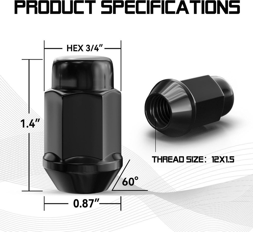 Wheel Lug Nuts Closed End Bulge Acorn