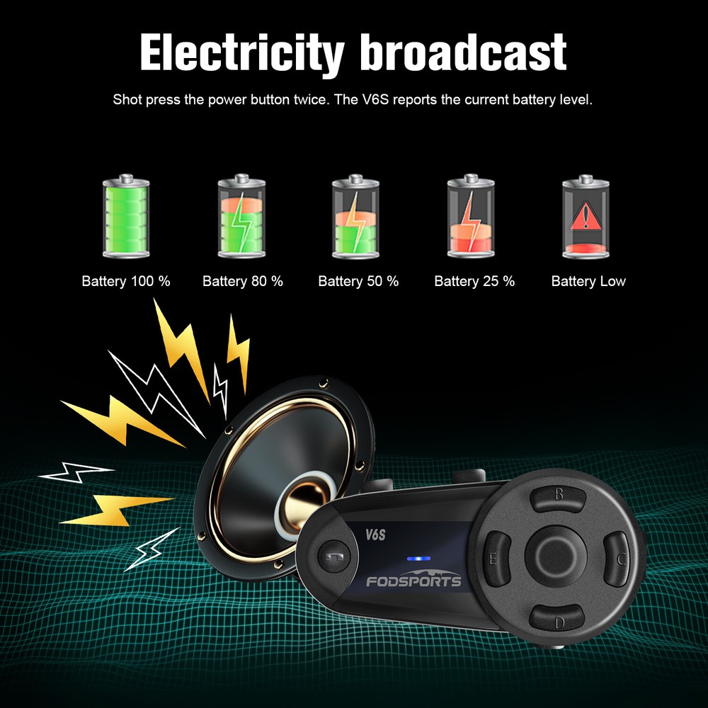 2X V6S Bluetooth Intercom Motorcycle Helmet Headset Interphone 1KM 2 Way Type-C
