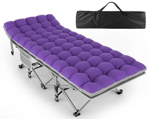 28In Folding Camping Cot Basic - 75x28x15" Gray Cot + Purple Gray Pad(update)