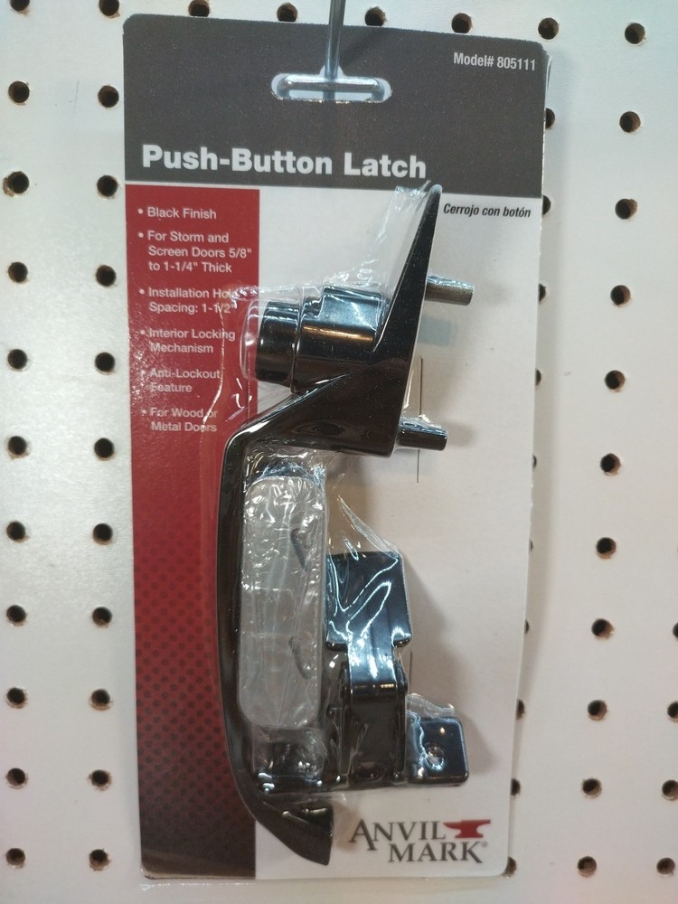 Push Button Screen Storm Door Latch Handle Set Black 1-1/2" Hole Spacing