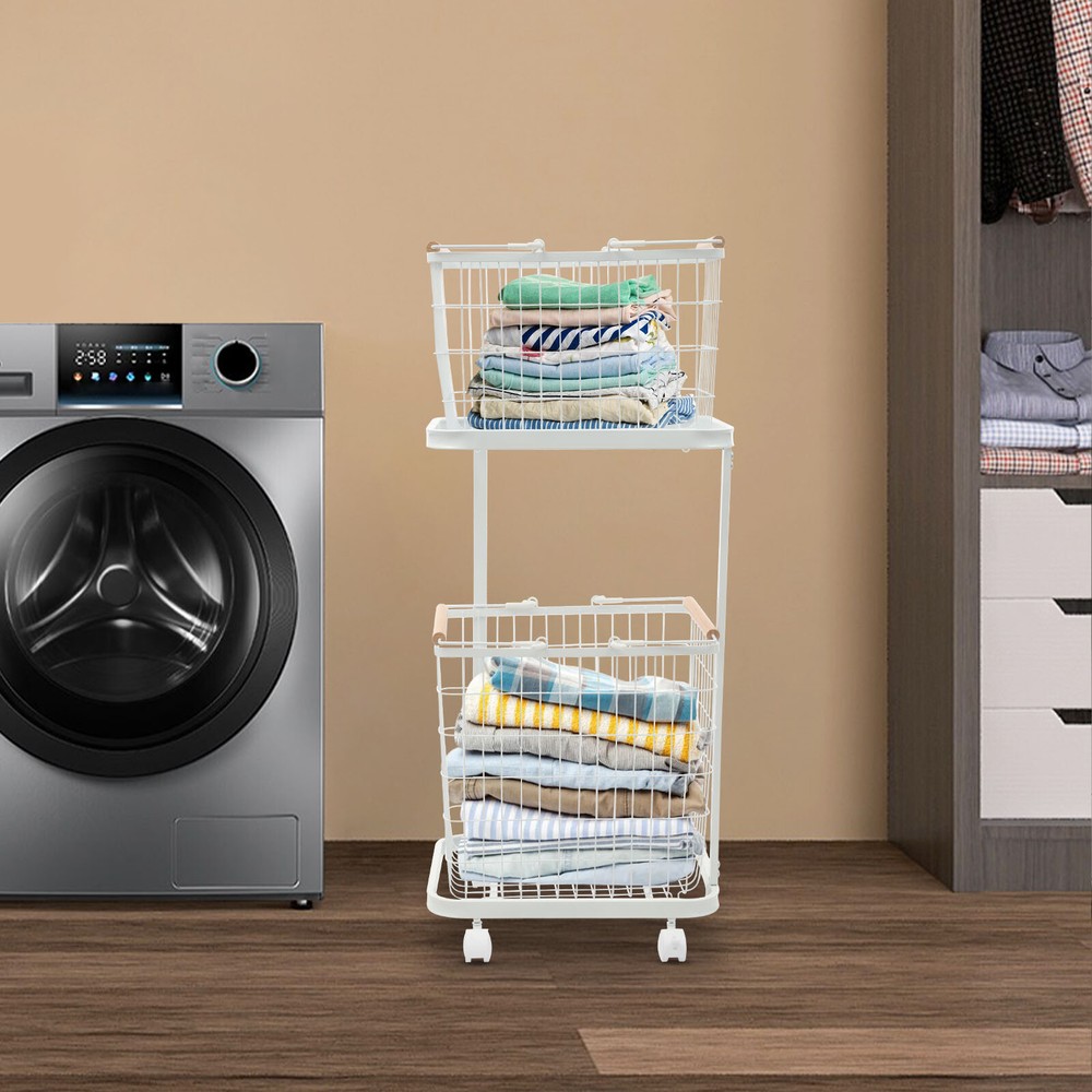 Two-Tier Laundry Basket With Removable Baskets & Universal Wheels