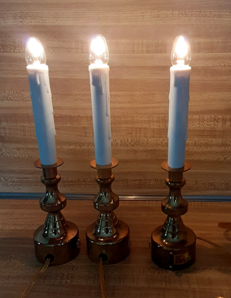 3x Brass Electric Sensor Timer Window Christmas Candles Light w/Switch 4 bulbs