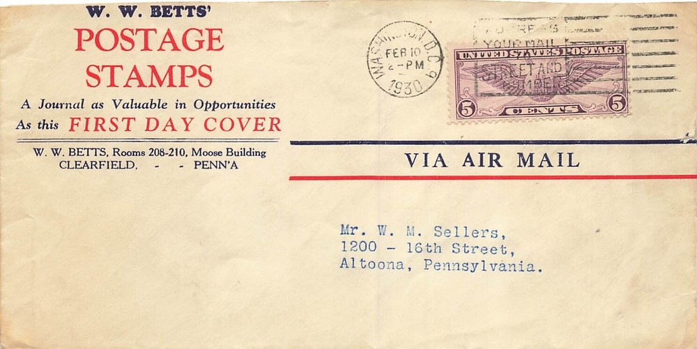 C12 5c Winged Globe Airmail - Unlisted W.W. Betts'