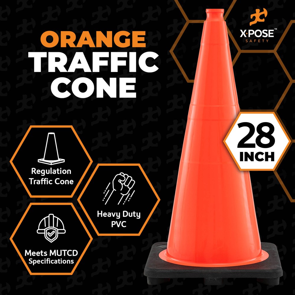 4 Pack Orange Traffic Cones 28 " ,Multipurpose PVC Plastic Safety Cone