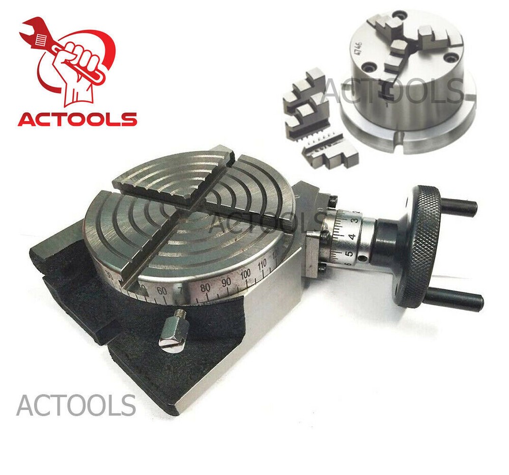 4" / 100mm Rotary Table Horizontal & Vertical + 80mm 3 Jaws self centering Chuck