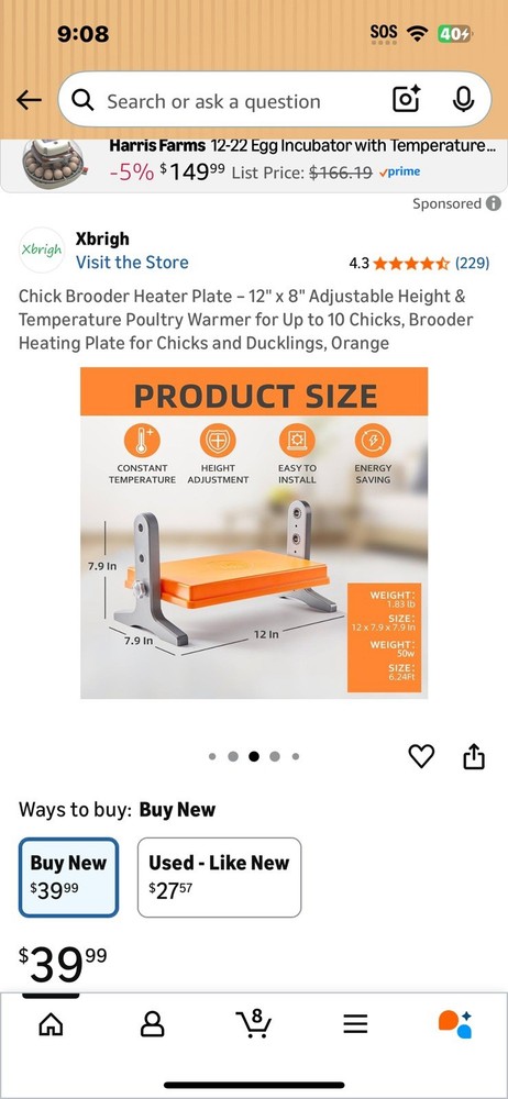 Chick Brooder (12"X8") Brooder Heater for Chicks Ducks and Birds Incubation Heat