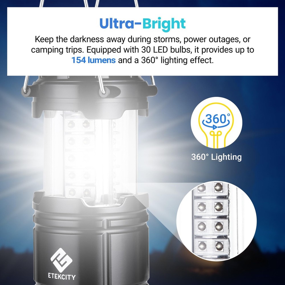 Etekcity Lantern Camping Essentials Lights, Led Flashlight for 2 Pack, Black