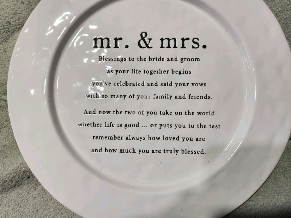 Mud Pie Mr & Mrs 12 Inch Wedding Ceramic Plate EUC