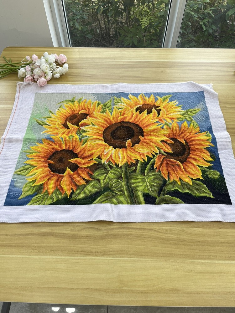 completed finished cross stitch Sunflower 23''x 16'' Unframed New