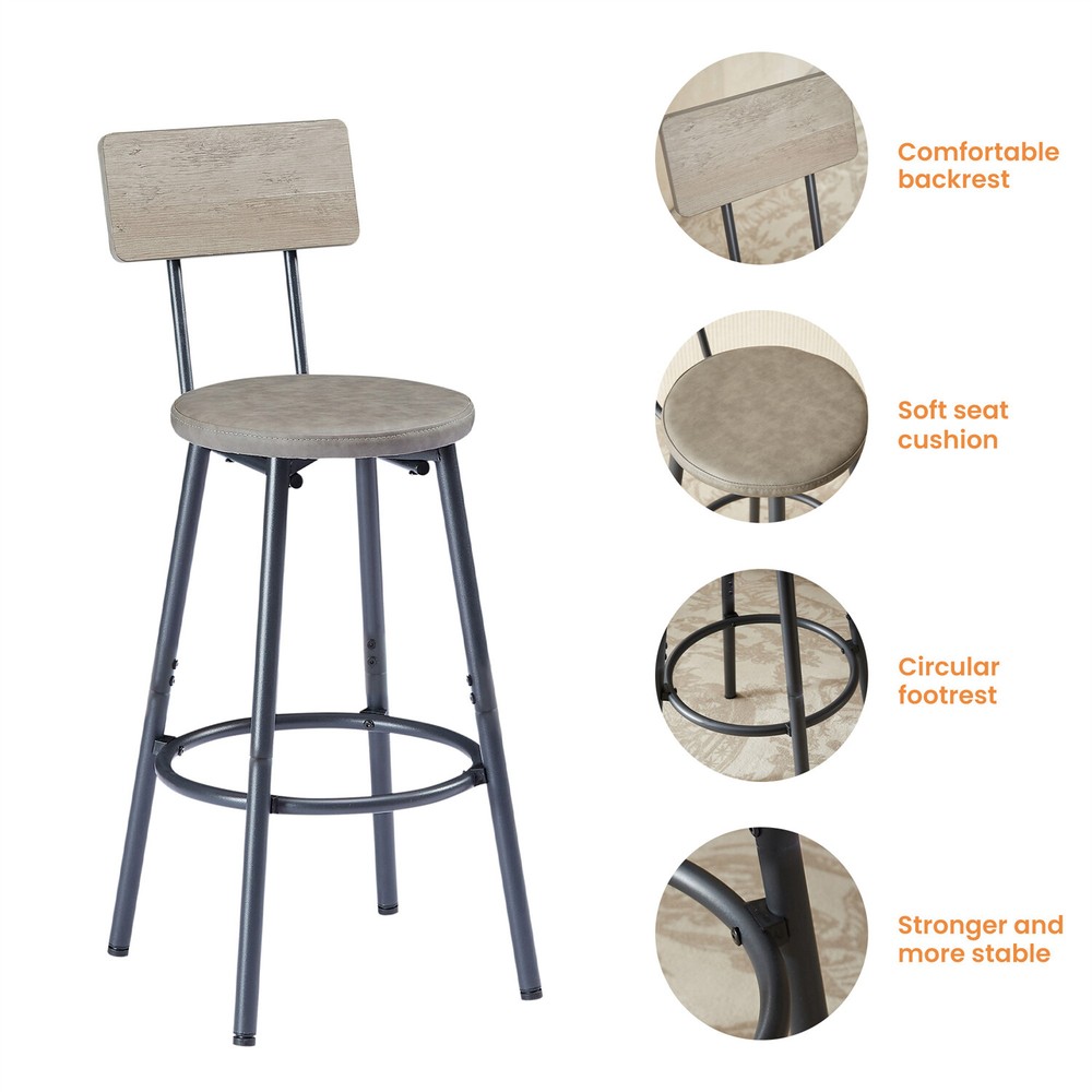 4 Piece Bar Table Set Counter Height Kitchen Pub Table with 3 Bar Stools Gray US