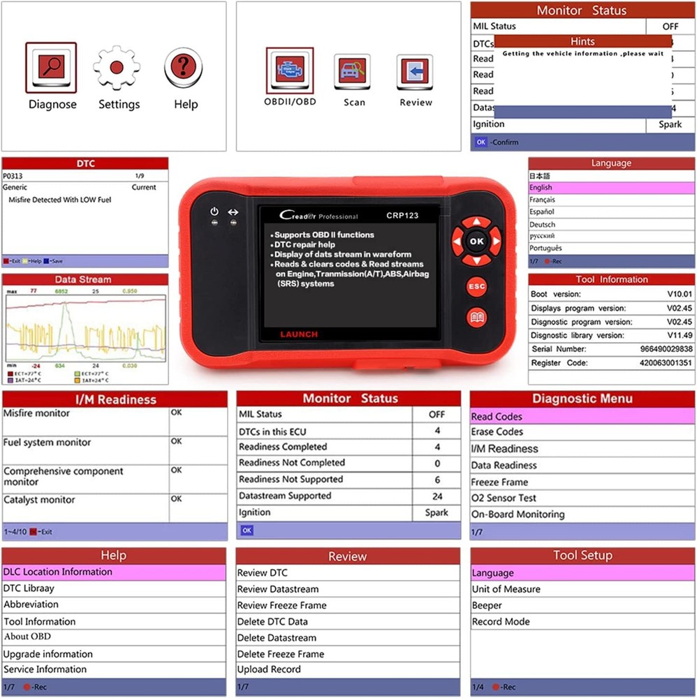 LAUNCH CRP123 Car OBD2 Scanner Diagnostic Scan Tool ABS SRS Engine Code Reader