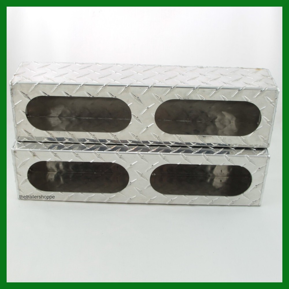 Aluminum Diamond Plate Light Box Guard Double 6" Oval Incandescent LED Set of 2