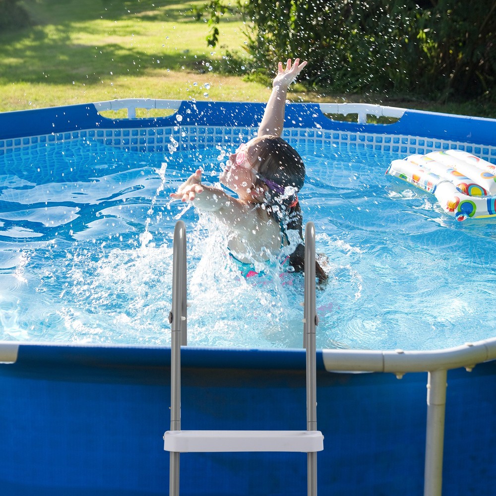 2 Steps 33in Pool Ladder Iron Grey Frame + White Steps NEW -
