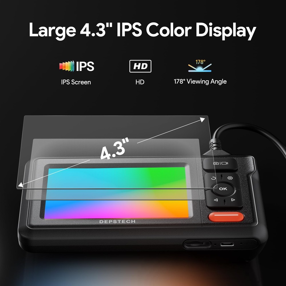 Dual Lens Borescope Camera with Light, HD Endoscope, 4.3'' IPS Screen, Inspec...