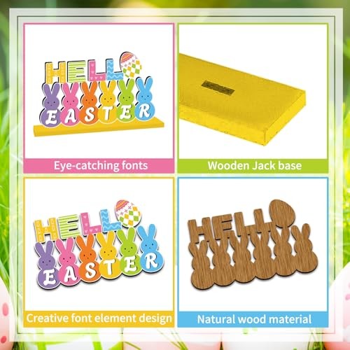 4Pcs Easter Decorations Wooden Table Centerpiece Happy Easter Table