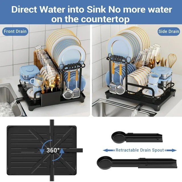 2 Layer Dish Drying Rack Space-Saving Dish Rack for Kitchen Drainer Drainboard