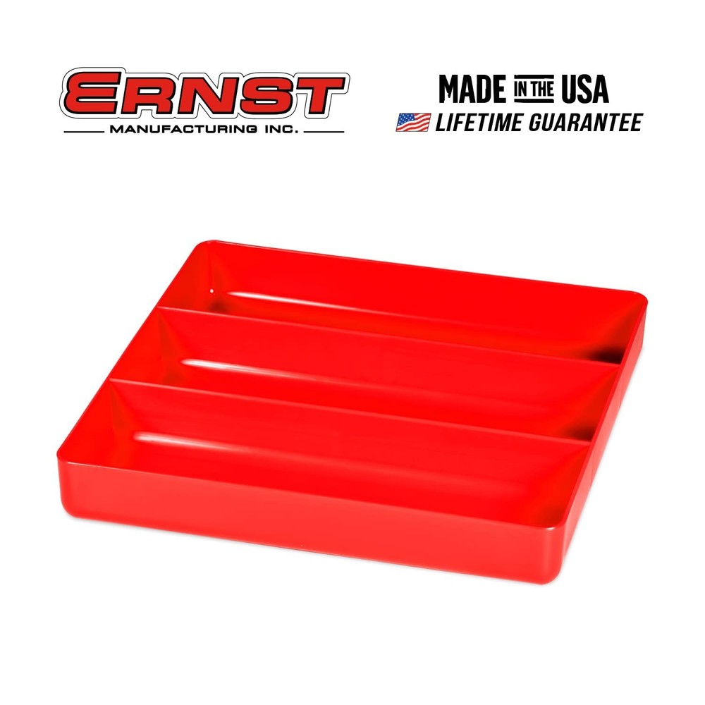 3-Compartment Red Tool Tray Garage Organizer Stackable Drawer Storage 10.5 x 10.