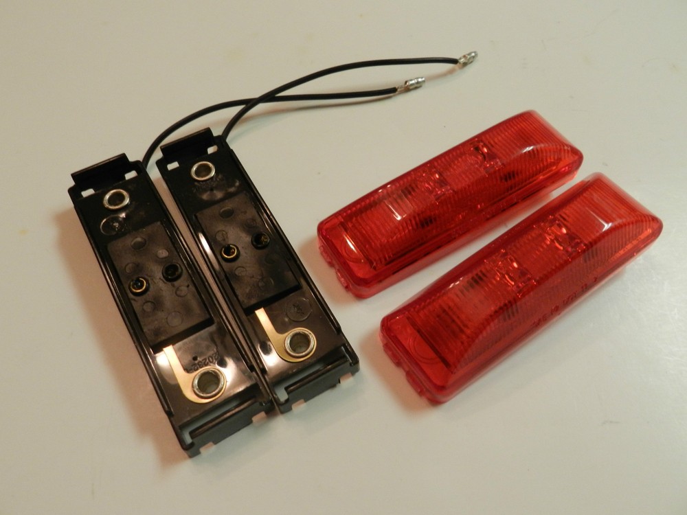 (2) LED Lights 1x4 Surface mount w/base RED Clearance Marker trailer Optronics