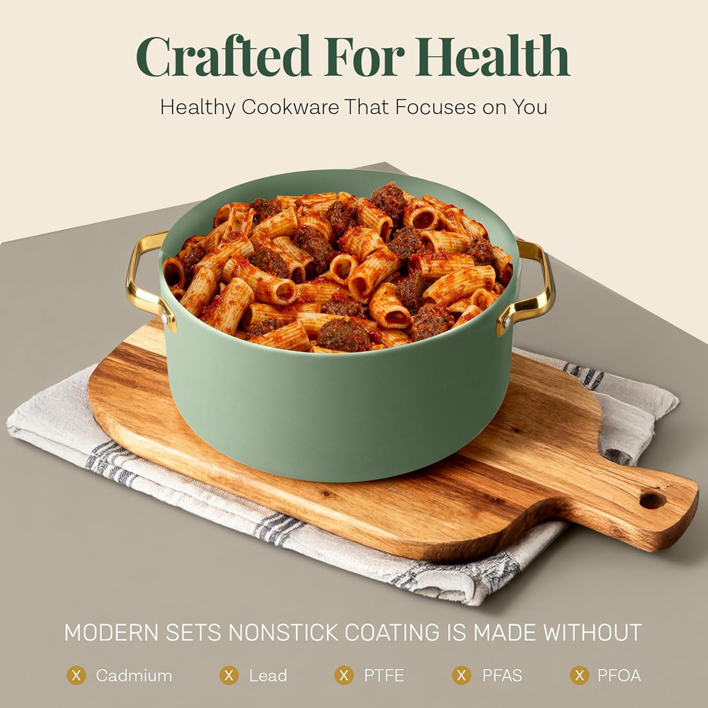 11 Pc Ceramic Cookware Set Non Stick with Steamer Induction Ready