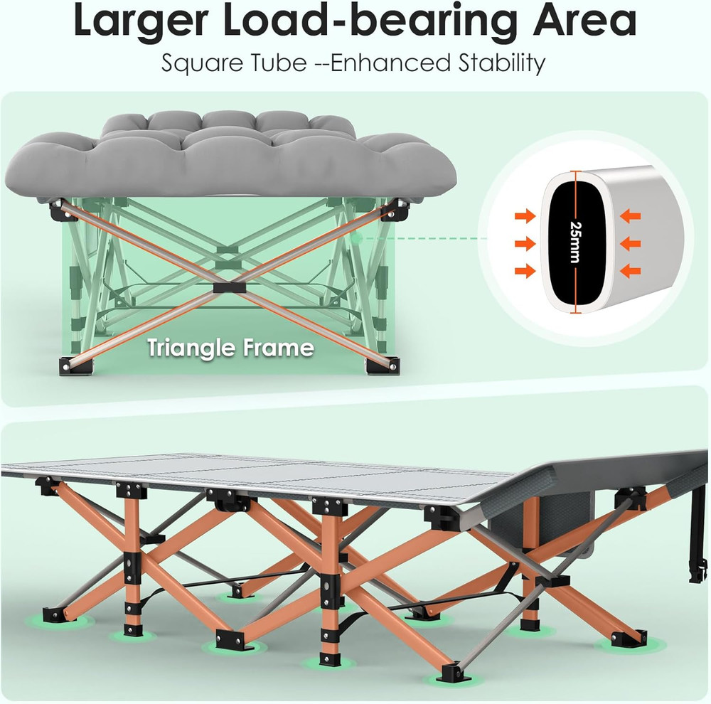 Camping Cot, Folding Camping Cot Bed for Adults Sleeping 1200D Double Layer Oxfo