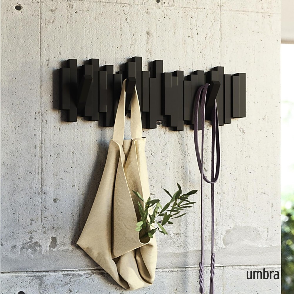 Modern Sticks Wall-Mounted Coat Rack Rail Hook W/ 5 Retractable Pegs