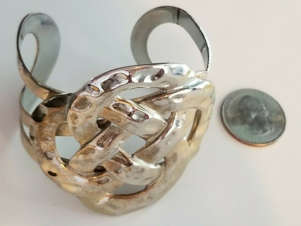 Hammered Silver-tone Twisted Bold Cuff Bracelet Boho-chic