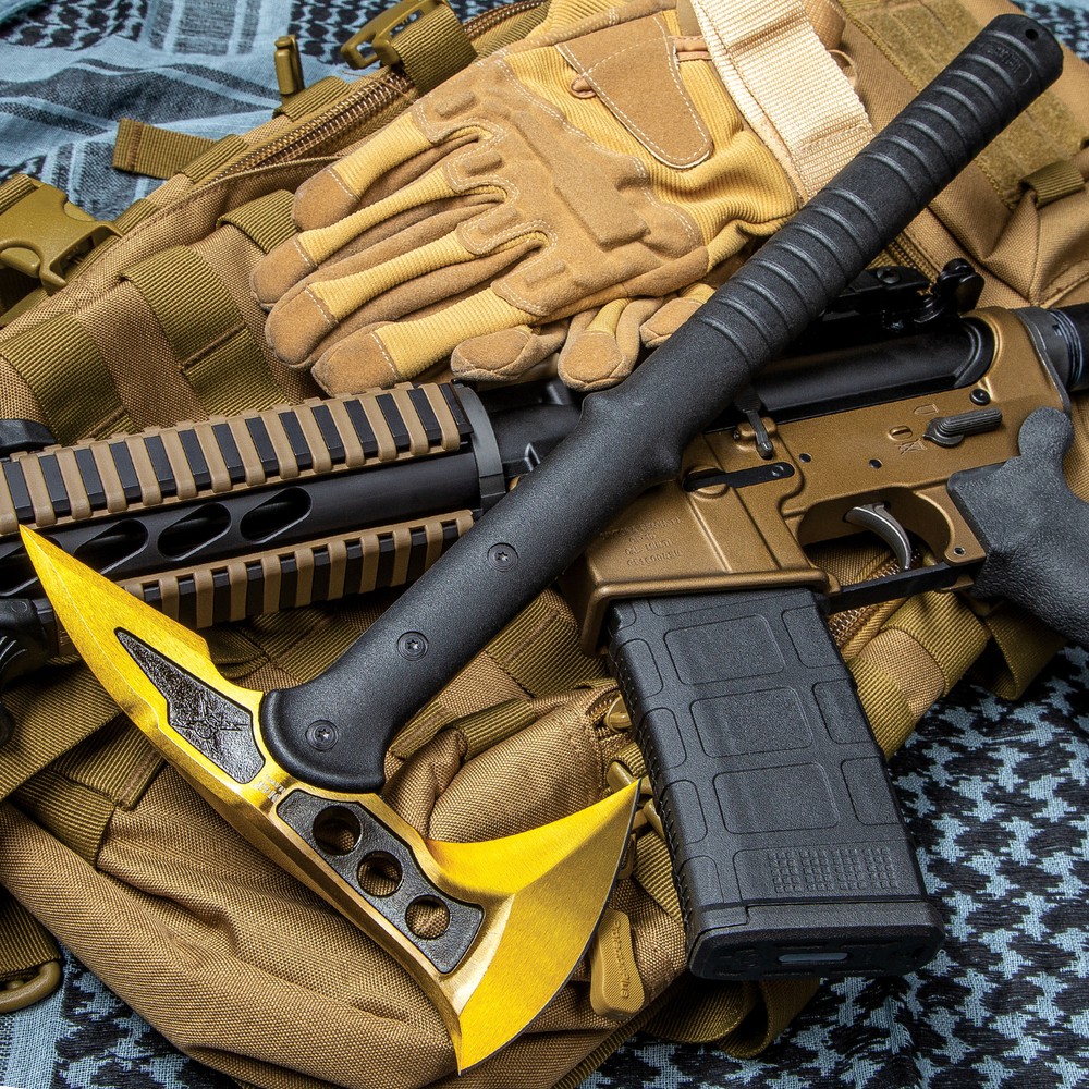 M48 Gold Survival Tomahawk Tactical Throwing Axe with Sheath Hatchet