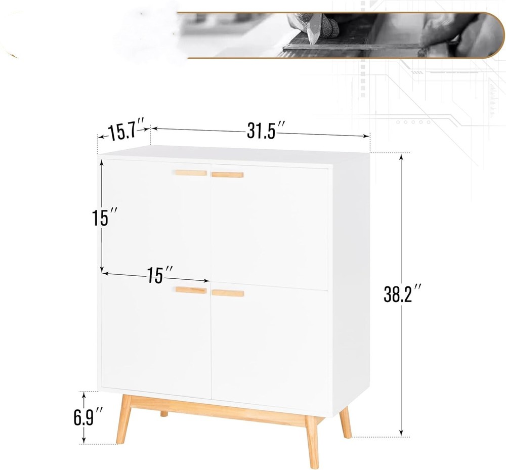 Modern Sideboard Buffet Cabinet Kitchen Storage Cabinet with 4 Doors Solid Wood
