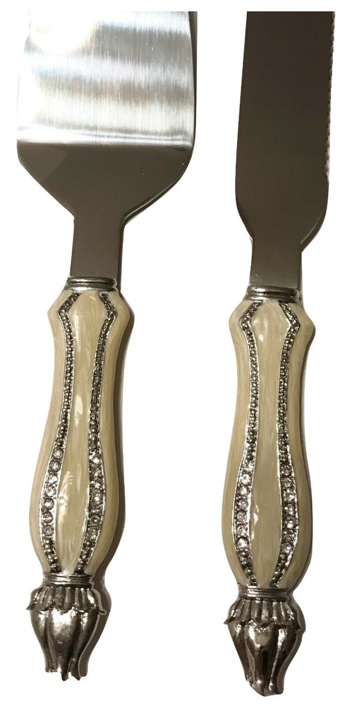 Welforth Bejeweled Wedding White Cake Server Set, 2 pcs