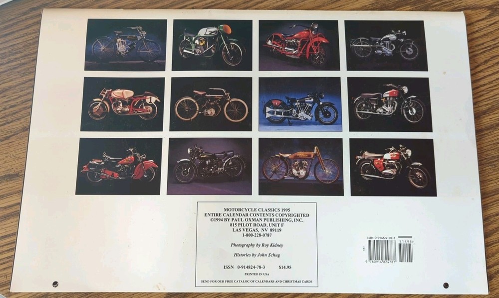 Vintage Motorcycle 1995 Classics Calendar